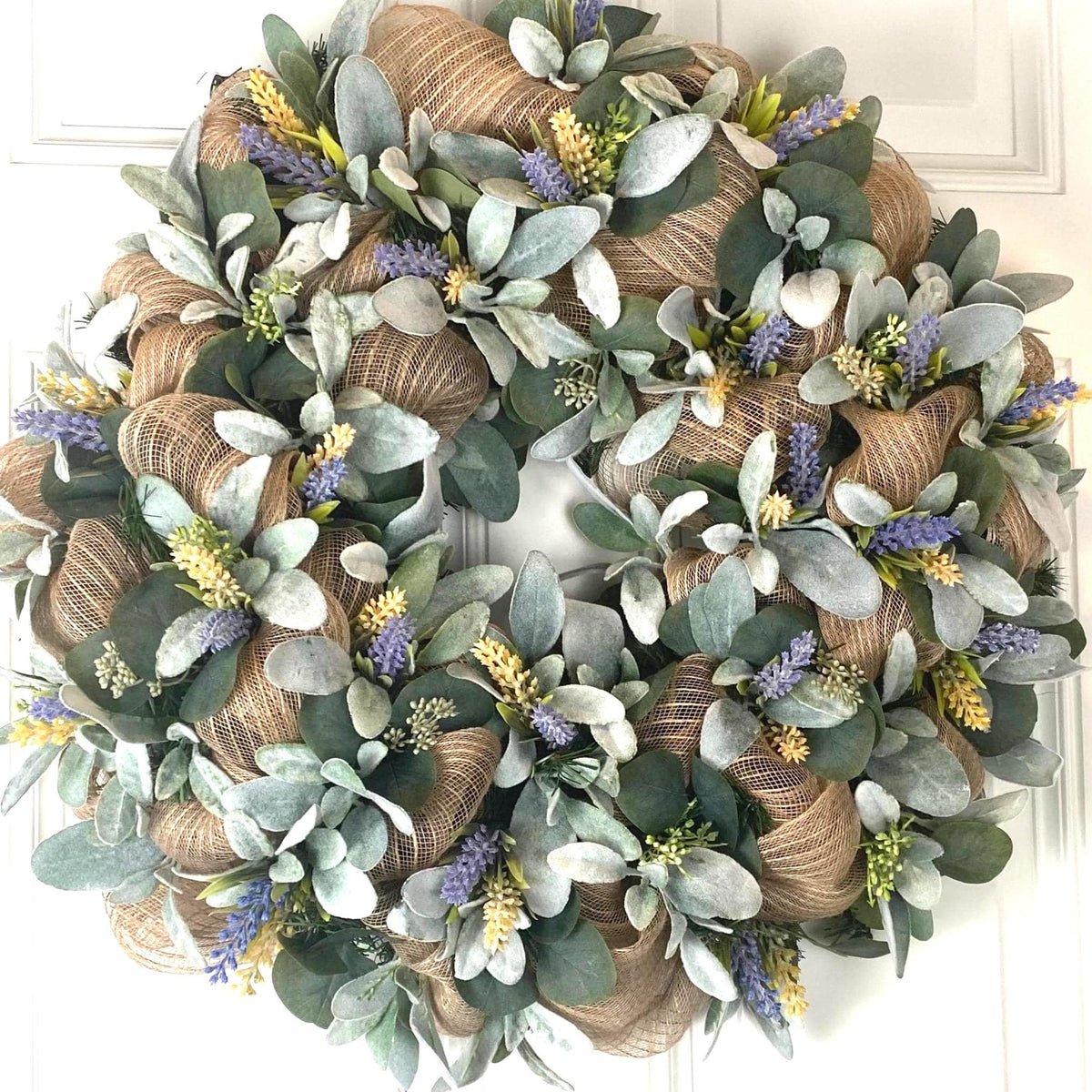 Lambs Ear Burlap Wreath, Everyday wreath with options