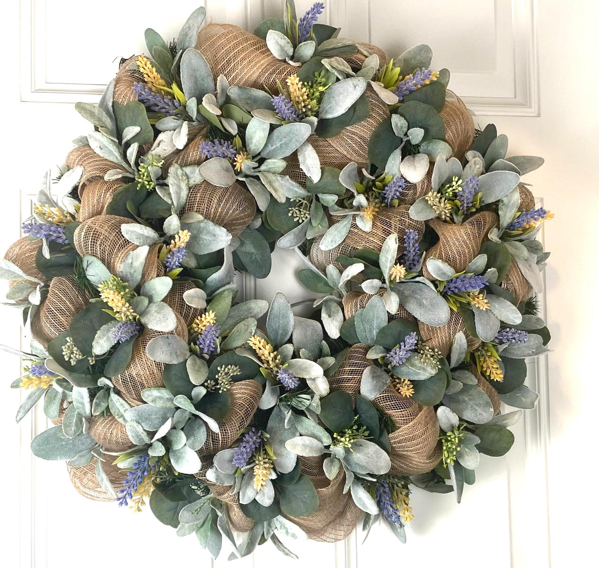 Lambs Ear Burlap Wreath, Everyday wreath with options
