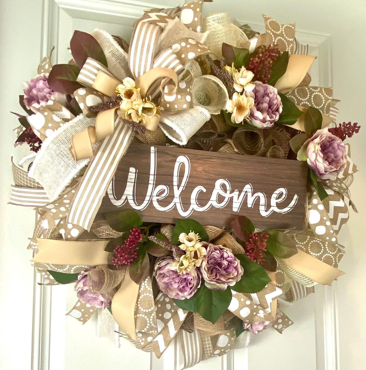 Fall Floral Front Door Wreath, Deco Mesh, Welcome