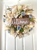 Fall Floral Front Door Wreath, Deco Mesh, Welcome