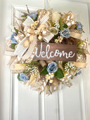Fall Floral Front Door Wreath, Deco Mesh, Welcome