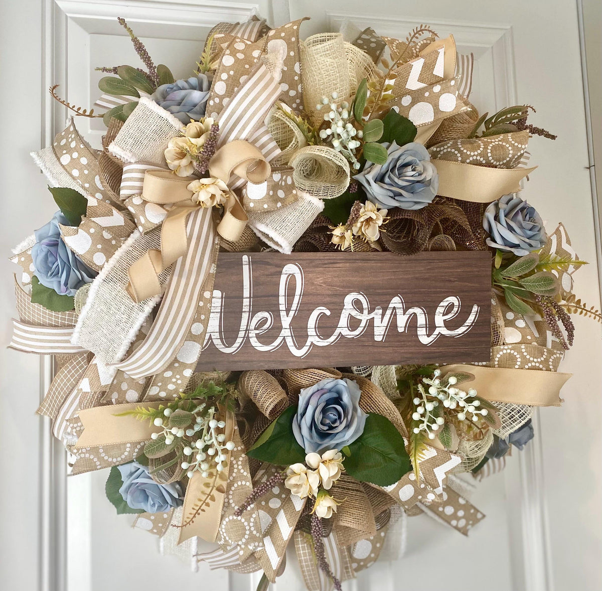 Fall Floral Front Door Wreath, Deco Mesh, Welcome