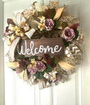 Fall Floral Front Door Wreath, Deco Mesh, Welcome