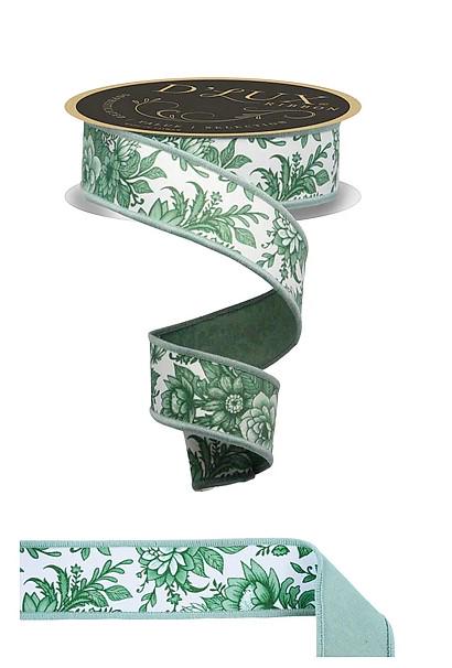 Green White Toile-Chinoiserie Floral/Fused (10 Yards)