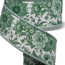 Green White Toile-Chinoiserie Floral/Fused (10 Yards)