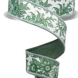 Green White Toile-Chinoiserie Floral/Fused (10 Yards)
