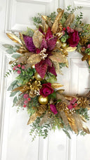 Poinsettia Christmas Wreath: Purple, Magenta & Gold Ornament Decor