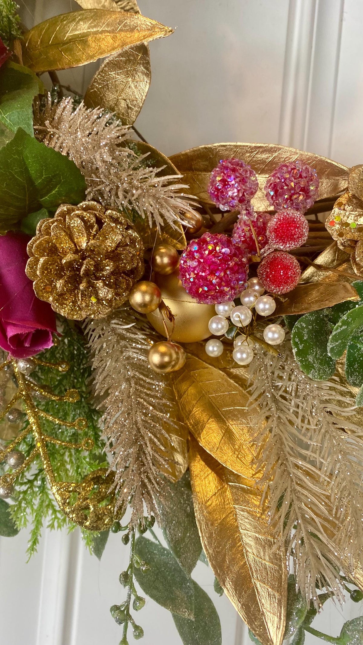Poinsettia Christmas Wreath: Purple, Magenta & Gold Ornament Decor