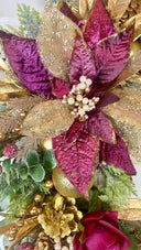 Poinsettia Christmas Wreath: Purple, Magenta & Gold Ornament Decor