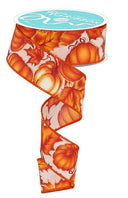 Orange Pumpkin/Leaves Ribbon (10 Yards) 1.5 and 2.5 inch