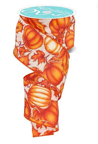 Orange Pumpkin/Leaves Ribbon (10 Yards) 1.5 and 2.5 inch
