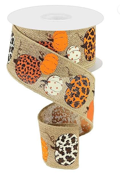 Tan Plaid Leopard Pumpkin Ribbon/Check 2.5 inch (10 Yards)