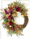 Poinsettia Christmas Wreath: Purple, Magenta & Gold Ornament Decor