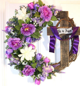 He is Risen Spring Wreath, Purple Easter Wreath, Spring Cross Wreath, Front Door Spring Wreath