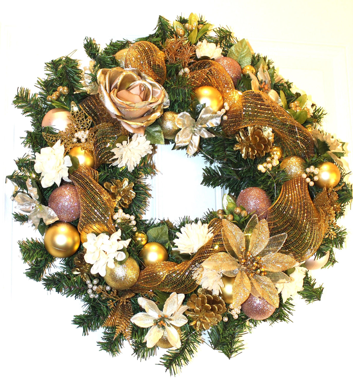 Rose Gold Christmas Wreath: Elegant Golden Holiday Decor