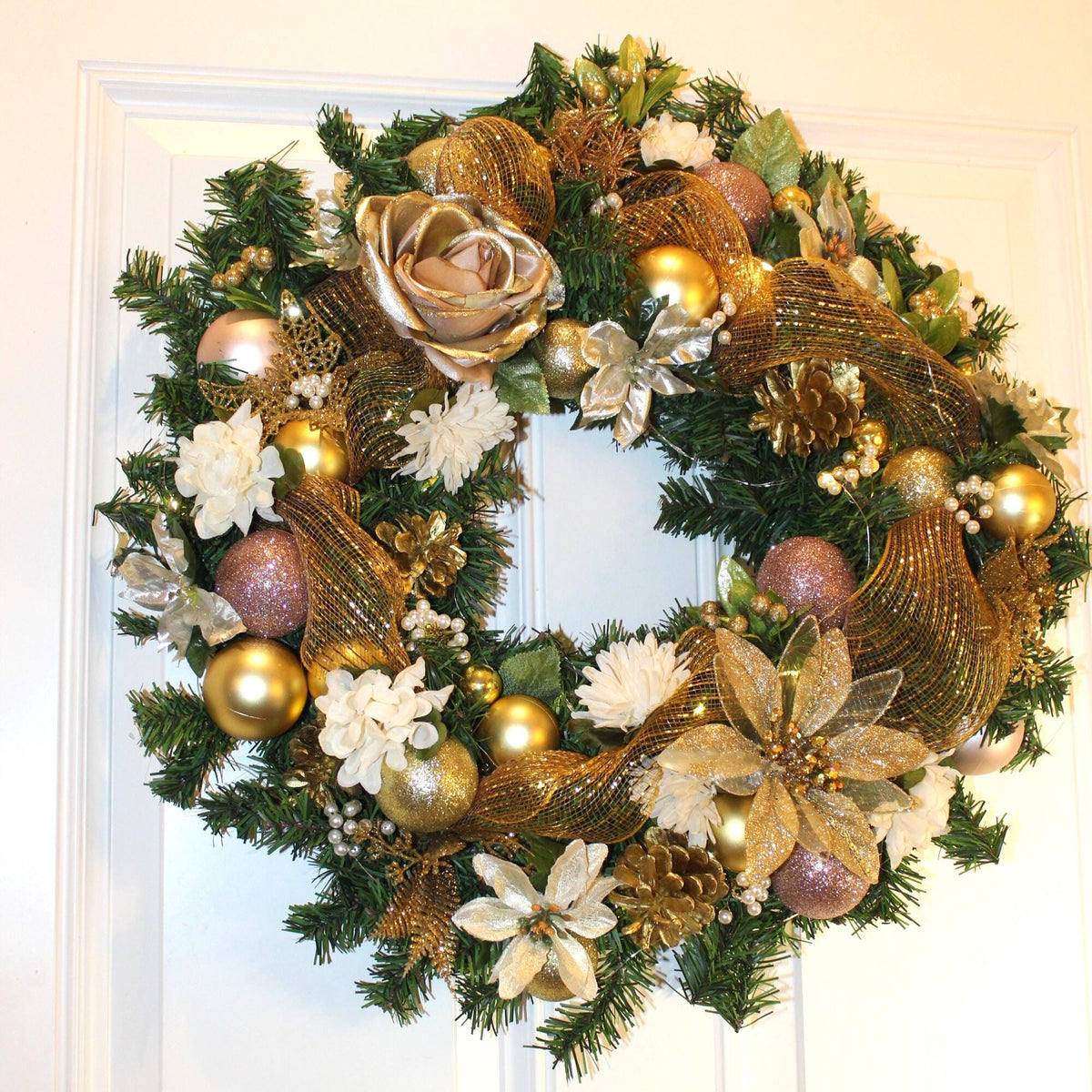 Rose Gold Christmas Wreath: Elegant Golden Holiday Decor