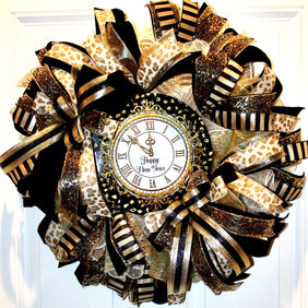 Elegant New Years Wreath, Happy New Year Party Decor, Wreath for front door, New Years Party Decor, Double Door