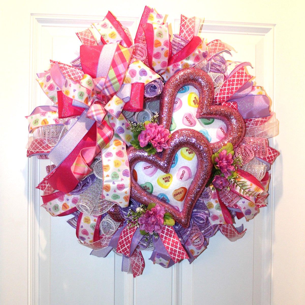 Candy Heart Valentine Wreath: Pastel Colors, Conversation Hearts