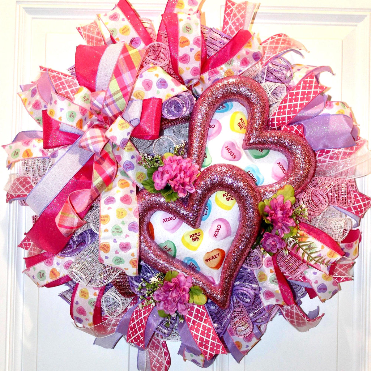 Candy Heart Valentine Wreath: Pastel Colors, Conversation Hearts
