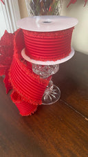 Red Velvet Glitter Stripe Ribbon with Tinsel edge, 2.5 Inch, 10 Yard Roll