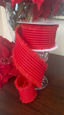 Red Velvet Glitter Stripe Ribbon with Tinsel edge, 2.5 Inch, 10 Yard Roll