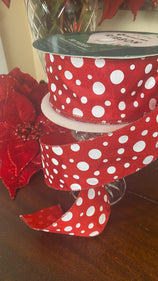 Red and White Polka Dot Christmas Wired Ribbon, 2.5 Inch, 10 Yard Roll