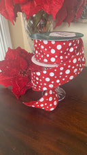 Red and White Polka Dot Christmas Wired Ribbon, 2.5 Inch, 10 Yard Roll