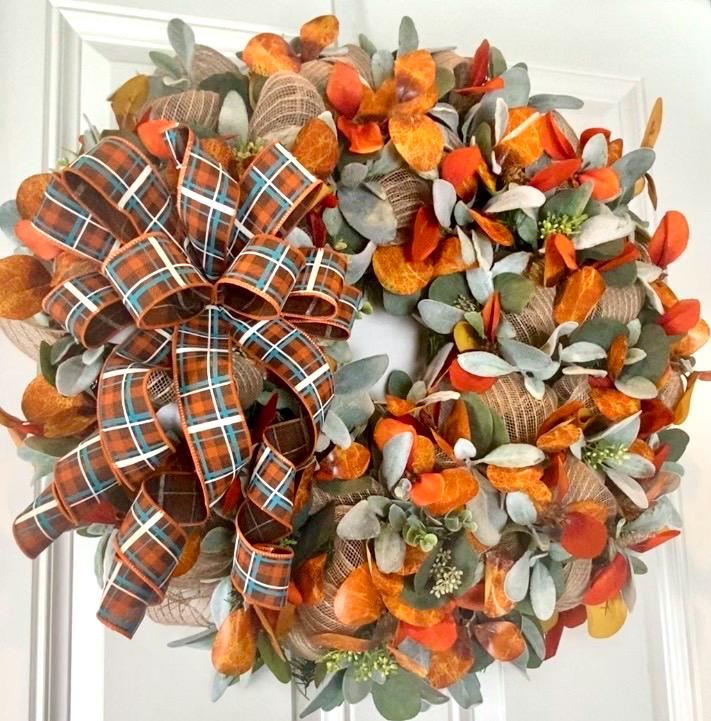 Lambs Ear Burlap Wreath, Everyday wreath with options