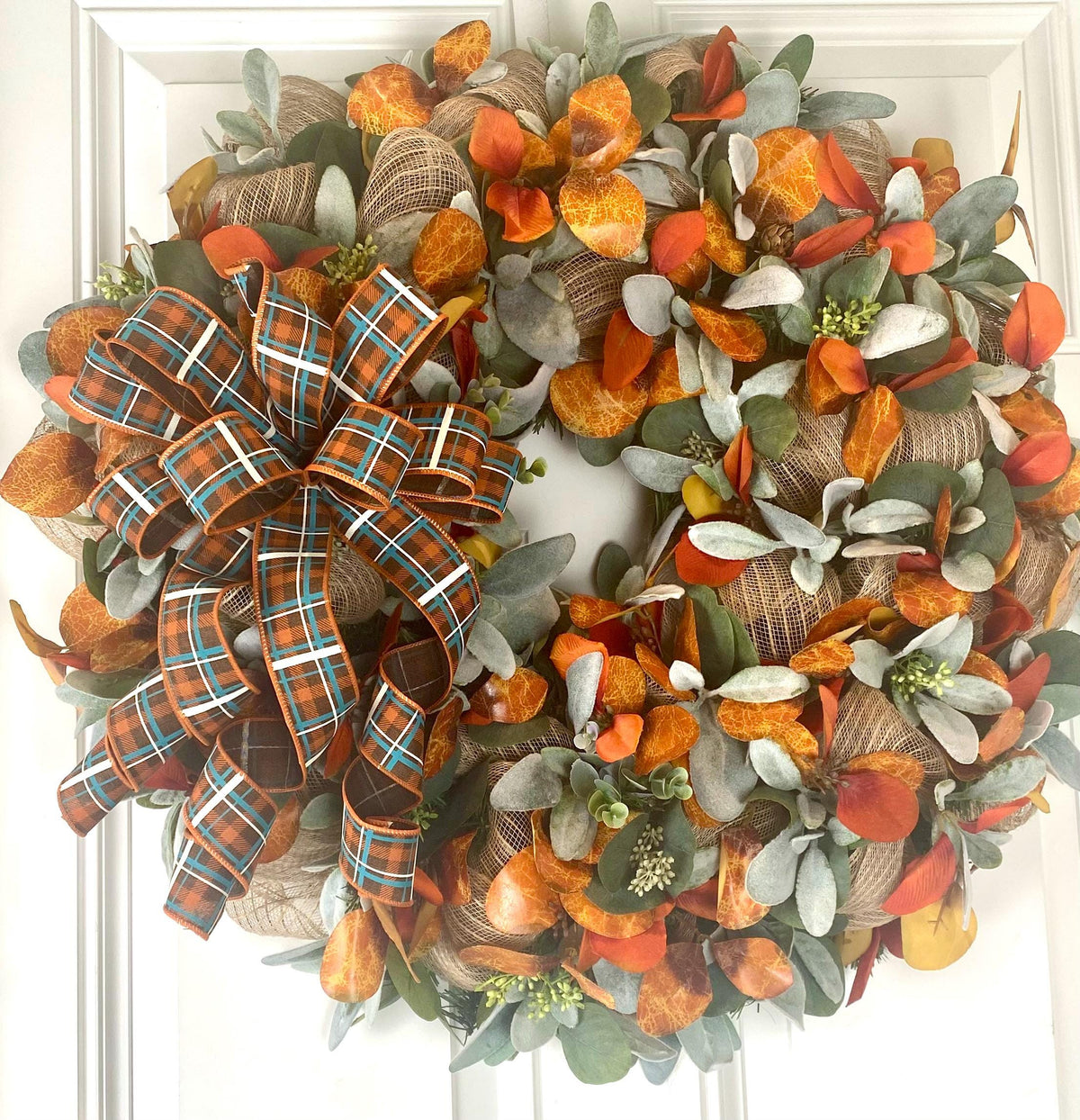 Lambs Ear Burlap Wreath, Everyday wreath with options