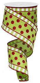 2.5" Lime and Red Christmas Polka Dot Ribbon (10 Yards)