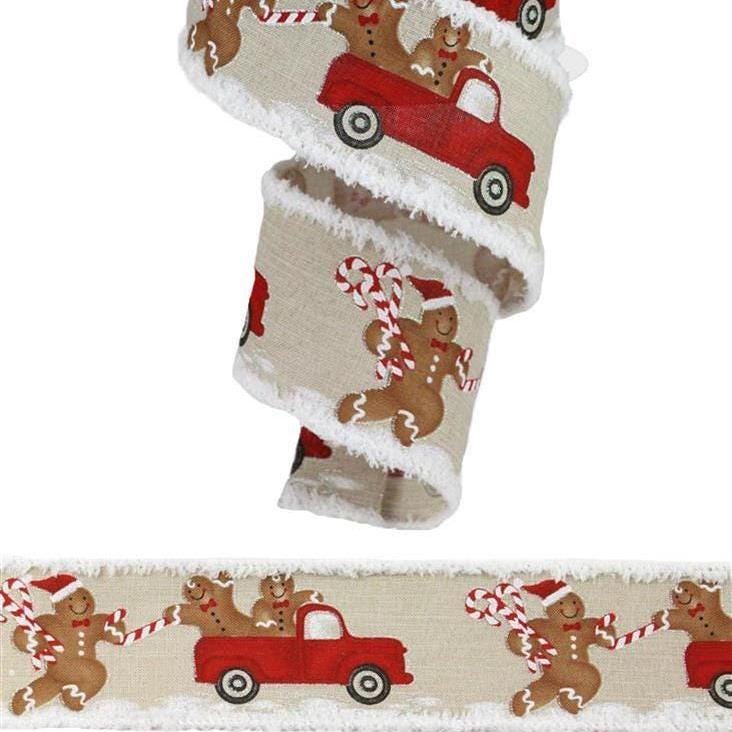 Gingerbread Ribbon with Tinsel edge, 2.5 Inch, 10 Yard Roll