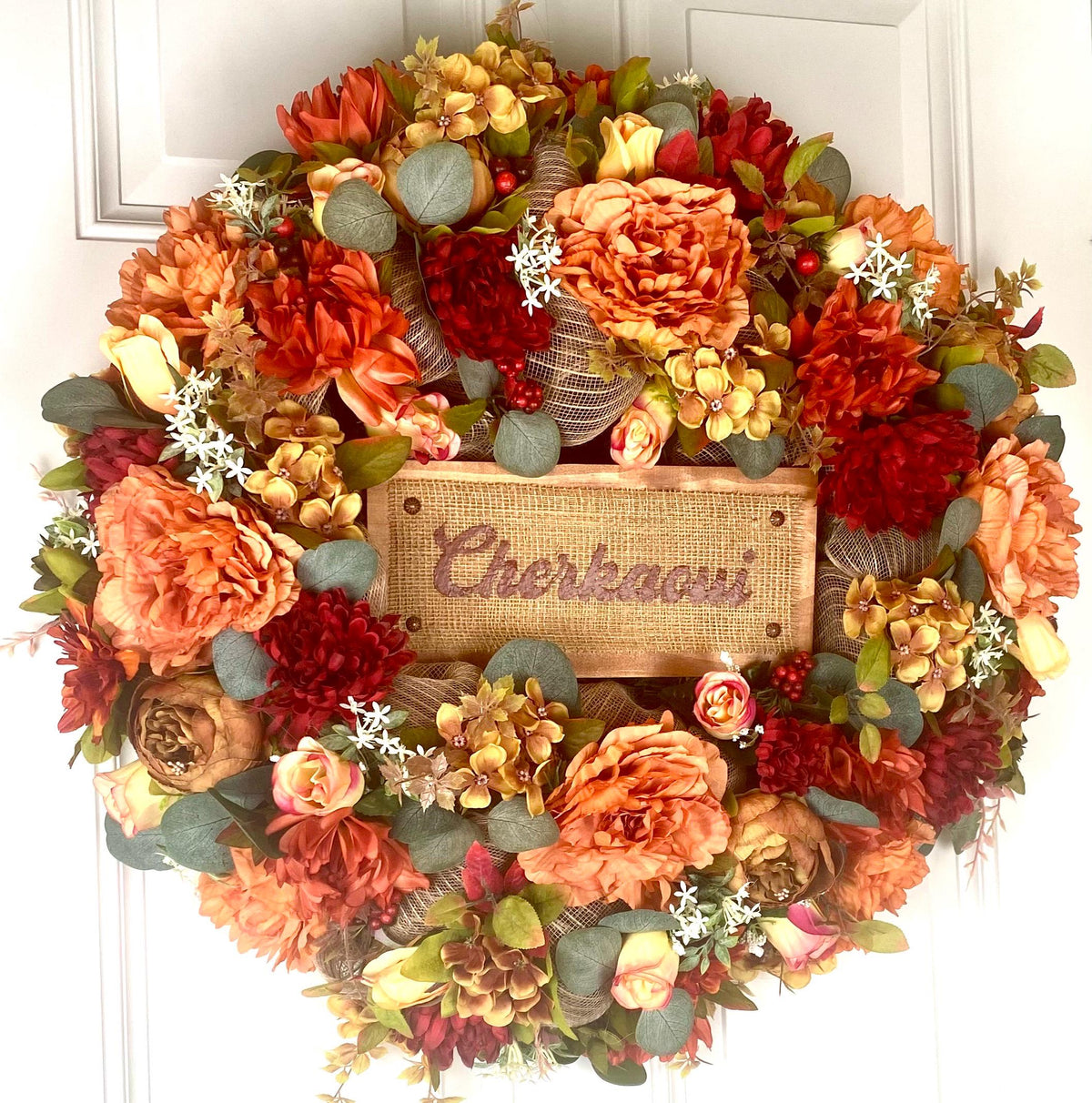 Personalized fall floral Wreath: Farmhouse Autumn Decor