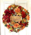 Personalized fall floral Wreath: Farmhouse Autumn Decor