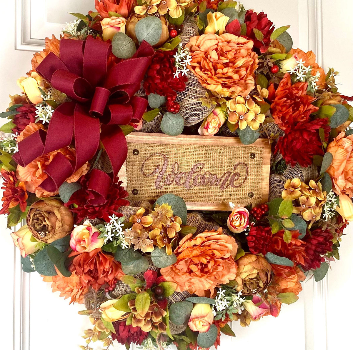 Personalized fall floral Wreath: Farmhouse Autumn Decor