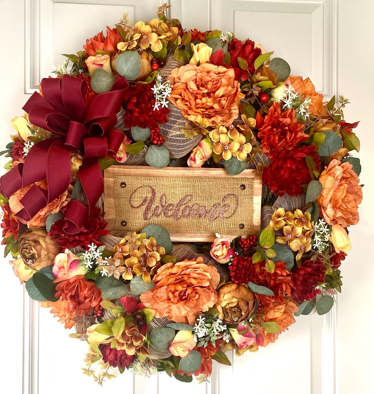 Personalized fall floral Wreath: Farmhouse Autumn Decor