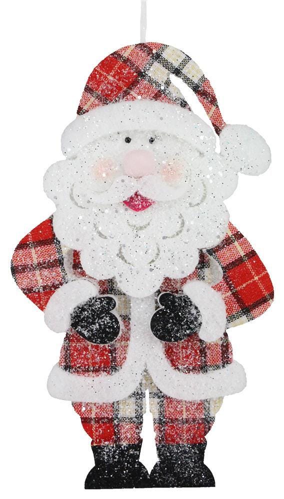 Plaid Santa Wreath Attachment 15.75 in x 9 in