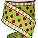 2.5" Lime and Red Christmas Polka Dot Ribbon (10 Yards)