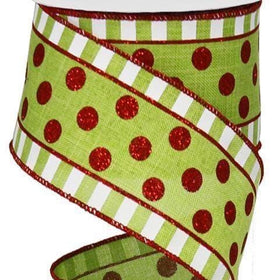 2.5" Lime and Red Christmas Polka Dot Ribbon (10 Yards)