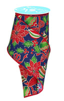 Navy Poinsettia Ornament Ribbon 2.5" or 4" (10 Yards)