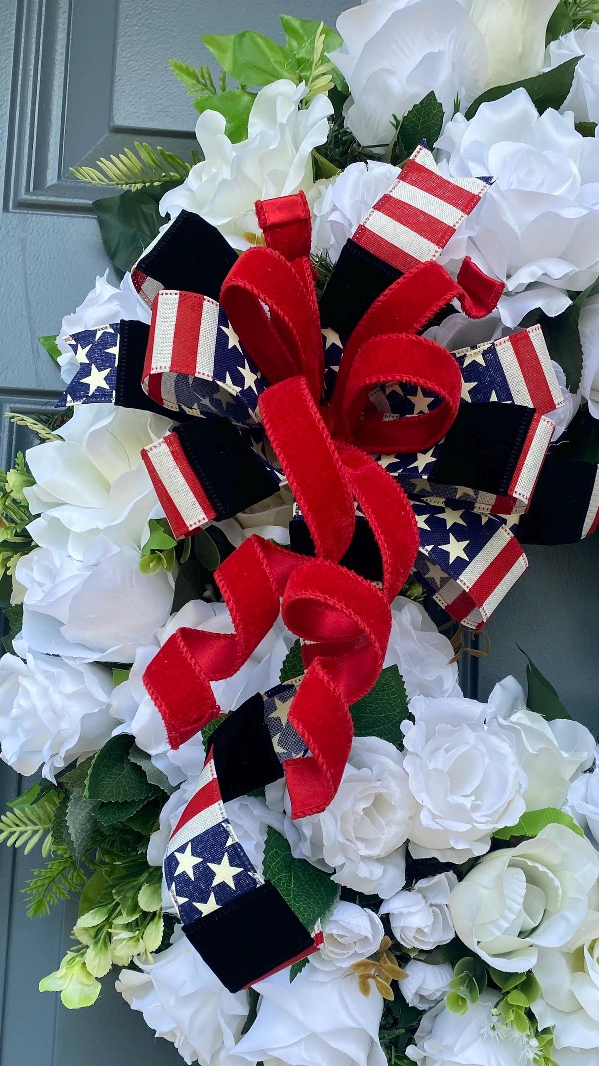 Everyday White Patriotic Memorial Wreath Front Door, Service Member, Military, Funeral