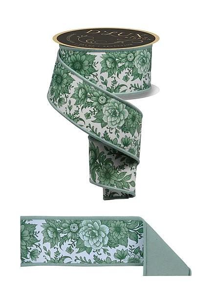 Green White Toile-Chinoiserie Floral/Fused (10 Yards)