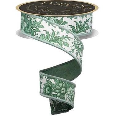 Green White Toile-Chinoiserie Floral/Fused (10 Yards)