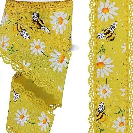 Yellow Bumble Bee Daisy Ribbon (10 Yards)
