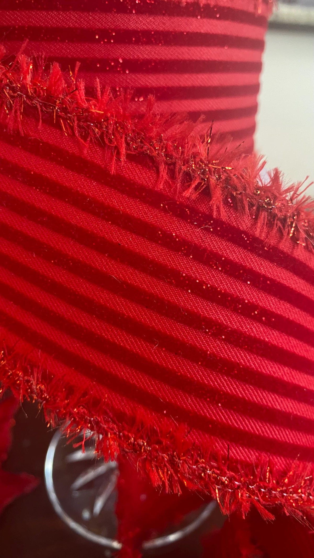 Red Velvet Glitter Stripe Ribbon with Tinsel edge, 2.5 Inch, 10 Yard Roll