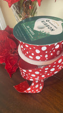 Red and White Polka Dot Christmas Wired Ribbon, 2.5 Inch, 10 Yard Roll