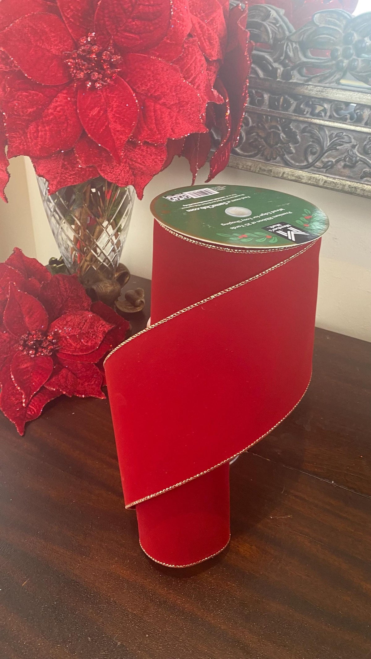 5-inch Red Velvet Ribbon, 25 Yard Roll