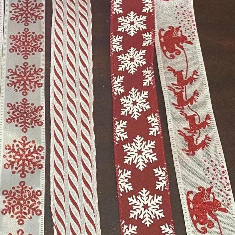 Red and White Christmas Wired Ribbon Collection, 10 Yard Roll