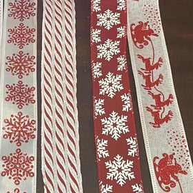 Red and White Christmas Wired Ribbon Collection, 10 Yard Roll