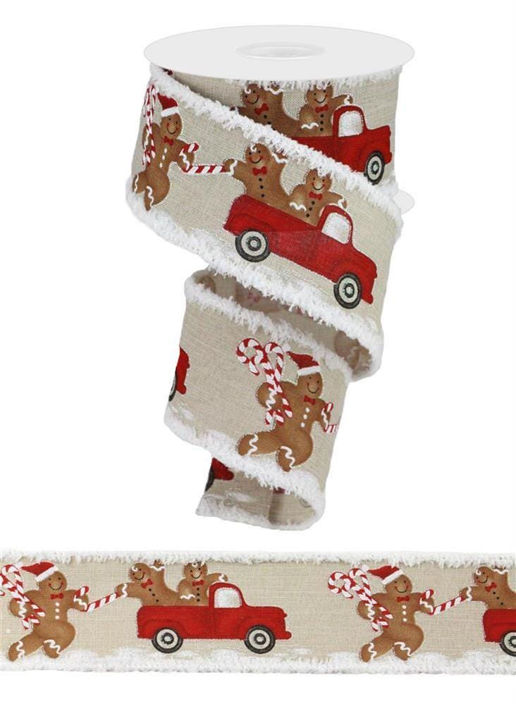 Gingerbread Ribbon with Tinsel edge, 2.5 Inch, 10 Yard Roll