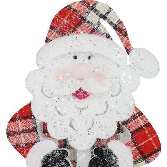 Plaid Santa Wreath Attachment 15.75 in x 9 in